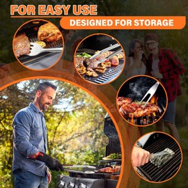 TIVOLI Grill Set 4PC BBQ Tools Set Grill Accessories with BBQ Spatula, BBQ Clips, Brushes, BBQ Forks Heavy Duty Grill Kit Grill Tools for Outdoor Grill with Wood Handles Gift Ideas for Dad Man