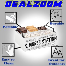DEALZOOM Smores Station with Handles - Smores Box, Smores Caddy (White), Smores Tray, Smores Kit Organizer - Perfect for Marshmallow Roasting Sticks, Chocolate, Smores Sticks, S’Mores Kit Maker