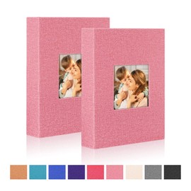 Ywlake Photo Album 4x6 100 Pockets 2 Packs, Small Mini Capacity Linen Photo Albums, Each Pack Holds 100 Top Loader Vertical Only Pictures Pink