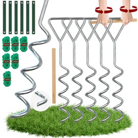 6 Pcs 15.7in Spiral Tree Stake Kits Tree Stakes and Supports for Leaning Young Trees Straightening Kit with Tree Straps & Anchor Ropes for Staking Heavy Duty Ground Anchors for Trampoline, Tent, Shed