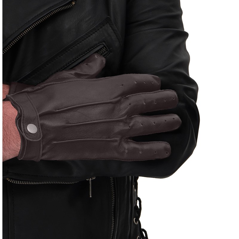 URBAN BUCK Mens Real Leather Motorcycle Ridding Warm Touchscreen Button