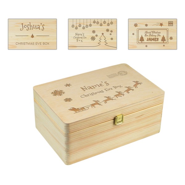 Personalised Laser Engraved Solid Pine Wooden Christmas Eve Box Xmas