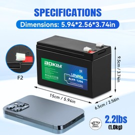 Aokly Lithium LiFePO4 Battery 12V 6AH with Built-in 6A BMS, 76.8Wh Lithium Iron Phosphate Rechargeable Battery for UPS Backup, F2 Terminals