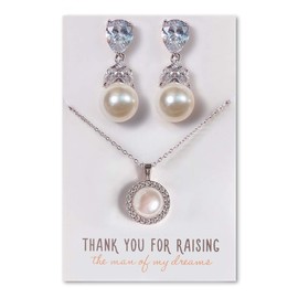 A+O Madre de la novia, regalo de novio, juego de pendientes y collar de perlas en plata, oro, oro rosa