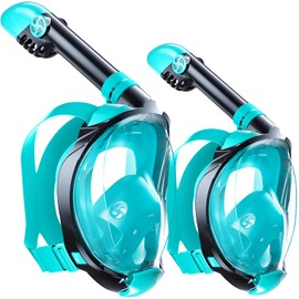Greatever G2 Adults Kids Full Face Snorkel Mask 2 Pcs,Snorkeling Gear with Latest Dry Top System,Foldable 180 Degree Panoramic View,Safe Breathing,Anti-Leak&Anti-Fog Snorkeling Mask with Camera Mount