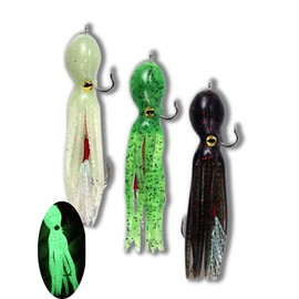 Octopus Bait 3 Hook Soft Lure Worm DIY Fishing Tai Lava Inch Luminous Root Fish Sea Bass (White, Green, Black)