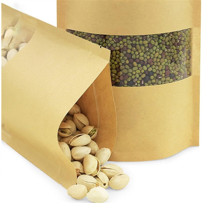 Bolsa Stand Up Pouch Kraft con Ventana De Pie Zipper