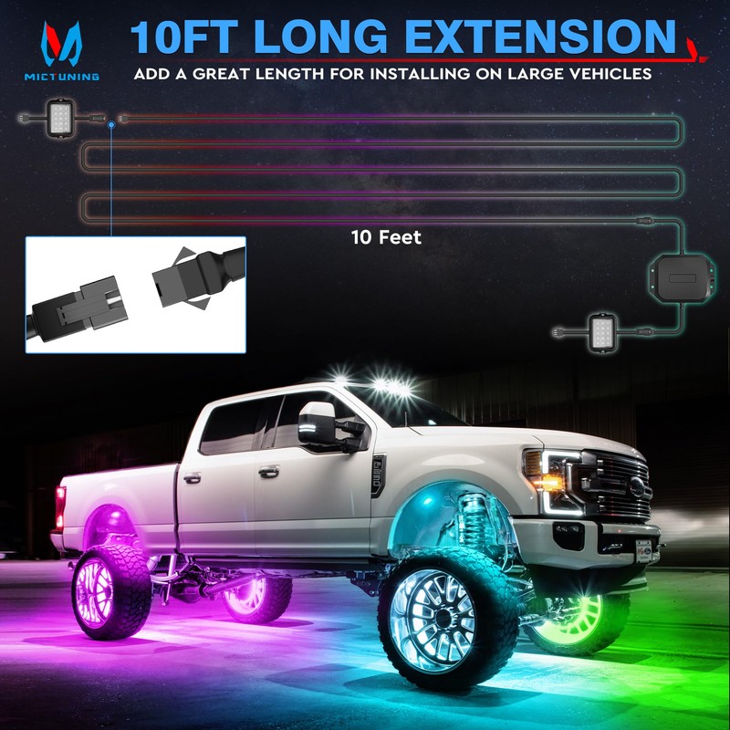 MICTUNING 2 Pack 10FT 3 Pin Rock Light Extension Wire