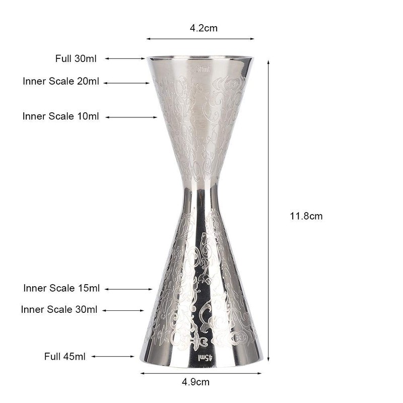 Stainless Steel Jigger Cocktail Shaker, 30ml/45ml with Scale Drink Wine