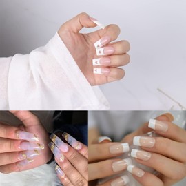 Square Fake Nails Tips - 504Pcs Upgraded Soft Gel Square Gel Nail Tips Press on Nails Pre-shape Clear Square Nails Tips for Full Cover Acrylic Square Nails French False Nails For Nail Exte