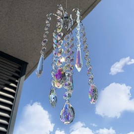 H&D HYALINE & DORA Crystal Wind Chimes Suncatcher, Hanging Suncatcher with AB Coating Glass Prisms for Window,DIY Pendant Home Decor Gifts