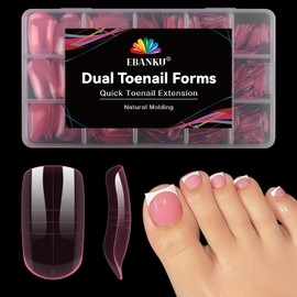 EBANKU 300 Pcs Toe Dual Nail Forms for Poly Extension Gel, Pink Toenail Dual Forms Reusable Full Cover Molds for French Tip Acrylic Toenails Pedicure for Salon & DIY at Home 15 Sizes