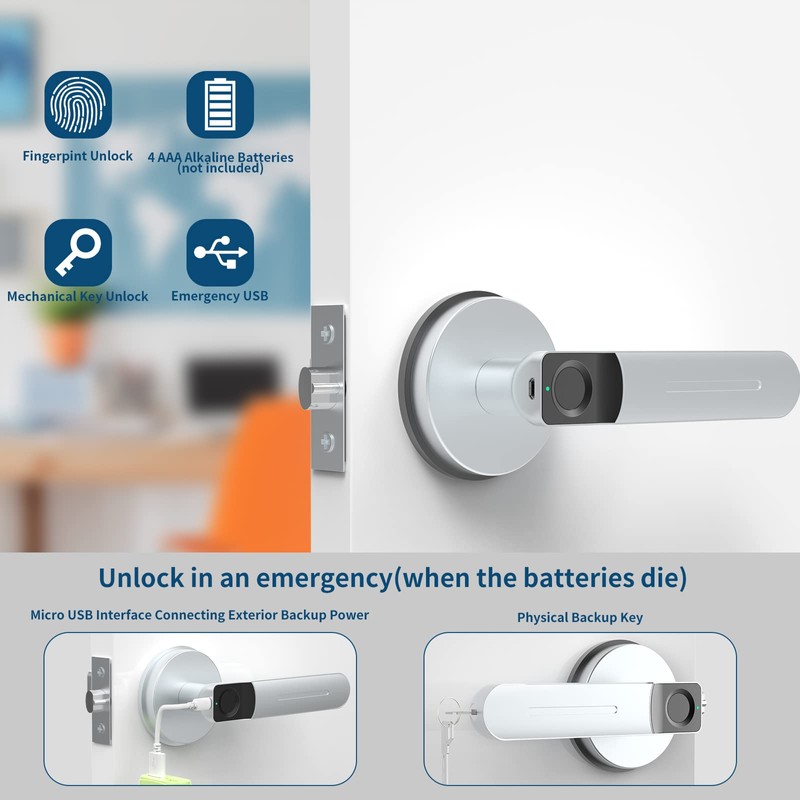 Foxgard Smart Fingerprint Door Lock,Keyless Entry Door knob with Handle,Biometric