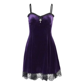 DINGJIUYAN Gothic Mini Dress Women Spaghetti Straps Vintage Black Cut Out Leg Slit Short Goth Party Dresses