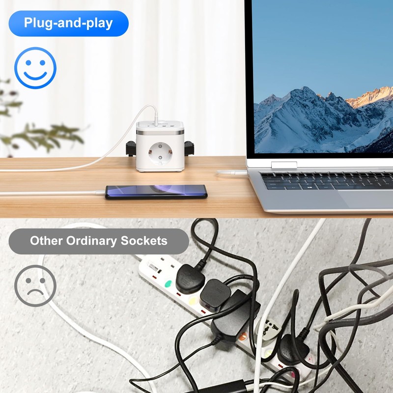 Socket Cube with USB 2 m with Plug Flat