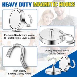 Grtard Magnetic Hooks Heavy Duty, Strong Magnetic Hooks for Cruise, 110 Lbs+ Magnet Hooks for Hanging, Cruise Cabins,Garage, Refrigerator,Office,Classroom, Workplace and Grill.