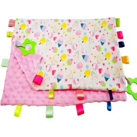 Pink Lovey Babies Tags Blanket Girl Newborn Soft Baby Security Blanket Taggy Sensory Blanket Large Size for Infant Toddler, 21 * 18 inch