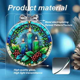 Christmas Candle Stained Glass Ornament - Hanging Ornaments for Christmas Tree, Christmas Ornaments Xmas Decorations, Holiday Keepsake Present Exchange Ideas