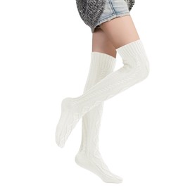 Buauty Women's Thigh High Socks Cable Knitted Knee High Sock Over The Knee Leg Warmers Extra Long Winter Stockings Fashion