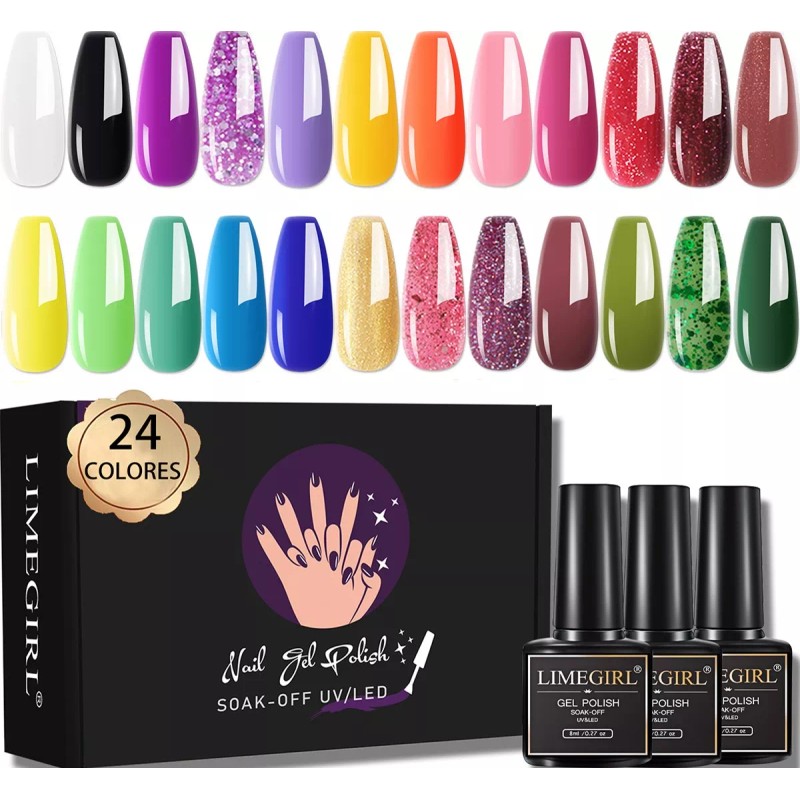 Limegirl Geles Semipermanente Esmaltes Uñas (kit 24 Pzs Color Gelesh)