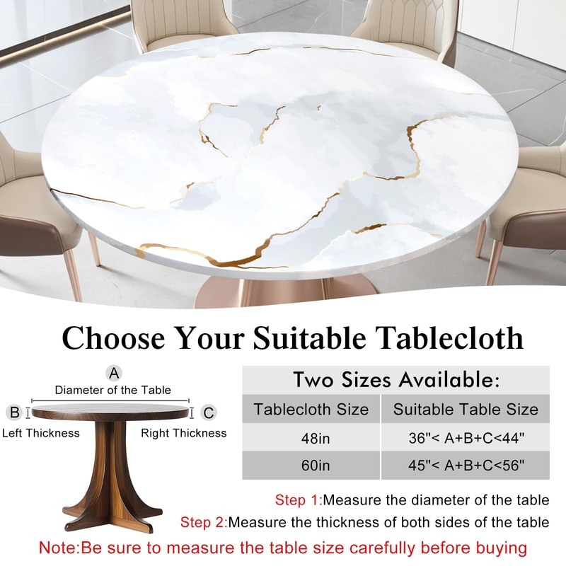 Dremisland 150cm Waterproof Round Tablecloth White Marble Tablecloth Outdoor Garden