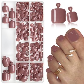 AddFavor Coffe Press on Toenails for Women, 240pcs Toe Nail Press ons Short Square Brown Fake Toe Nails Acrylic Toe Nail Tips, 12 Sizes Glue on Toenail Press ons with Adhesive Tabs