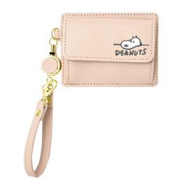 Snoopy Coin Case, Commuter Pass Case, Coin Purse, Synthetic Leather, Embossed PU Leather, Reel Included, Compact, Strap, Card Case, beige (SPZ-3018)
