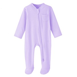 BINIDUCKLING Baby Boys Girls Double Zip Up Sleepsuit - Two-Way Zipper, Baby Footed Pajamas with Mitten Cuffs - Cotton Long Sleeve Onesie for Baby Grows 9-12 Month, Purple and Pink