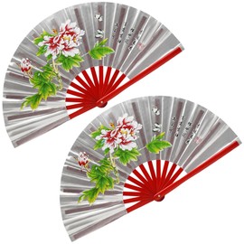 ZooBoo 2PCS Right Hand Fans - Chinese Bamboo Taichi Kungfu Fan Martial Arts Sports Folding Hand Fan 13inch (Silver)