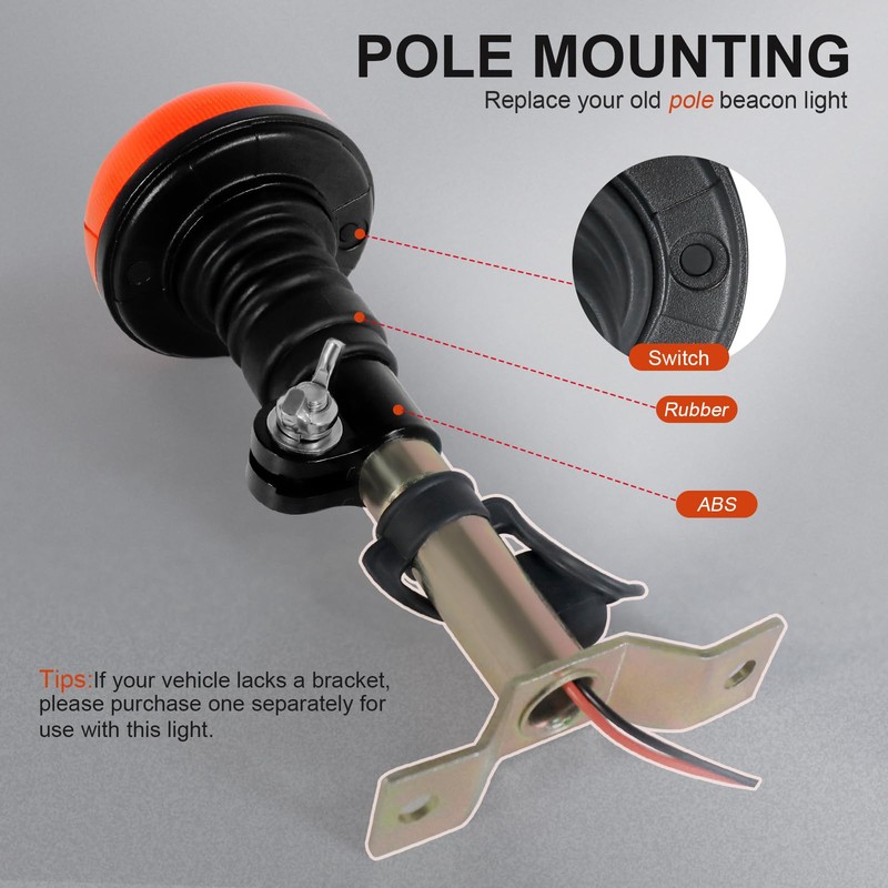Agrieyes Pole Mount Beacon Light 3.6 Inch, 38LED Flashing Lights