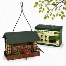 Hopper Bird Feeder with Suet Cages, All Weather Hanging Bird Feeders for Outdoors Wild Birds, HDPE Recycled Plastic Bird Feeder for Cardinals Finch Chickadees Woodpeckers, Backyard Garden Decor