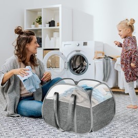 BOSNONA 93L Collapsible Laundry Baskets Pop Up Laundry Hamper with Reinforced Handles Reliable Foldable Laundry Hamper for Laundry Room Kids Room (Large Grey)