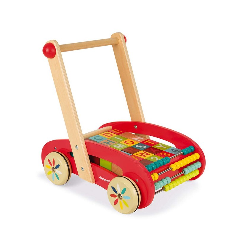 Janod Wooden ABC Buggy Cart with 30 Blocks - Ages
