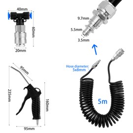 Habwea Compressed Air Gun Blow Gun Air Pressure Gun Truck Air Gun 5 m Spiral Hose Compressed Air Tool (Black)