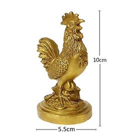 Golden Brass Feng Shui Rooster Statue 3.9”(H) Coin Money Luck Home Décor Sculpture Auspicious Animal Chinese Zodiac Gift Collection PTZY019