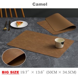 UnivoColors Washed Cowhide Pattern Faux Leather Big Size Placemats Set of 6, Waterproof Easy to Clean Anti-Slip PU Table Mats for Party Decoration19.7″×13.6″,Camel Retro Cowhide Pattern