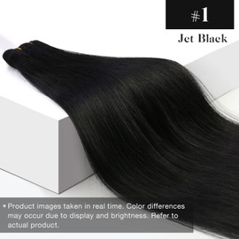 Sunny Weft Hair Extensions Sew in Human Hair Extensions Jet Black Weft Hair Extensions Real Human Hair Sew in Extensions For Women Black Bundle Weft Extensions Long Hair 22inch 100g