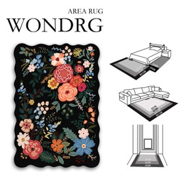 WondRg 2x6 Washable Black Floral Runner Rug for Kids Room Non-Slip Low Pile Soft Thin Flower Carpet Throw Rug for Kitchen Hallway Entryway Bathroom Bedroom Laundry