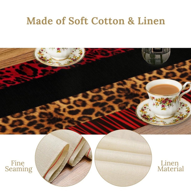 Leopard Print Table Runner,Modern Fashion Style Red Black Seasonal Spring