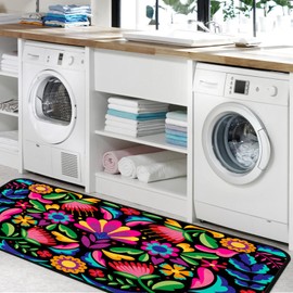 Mexican Flowers Kitchen Rug,Kitchen Runner Rug Non Slip Washable Standing Desk Mat Laundry Room Runner Rug Area Rugs for Floor Bathroom,Hallway,Office,Sink,Mudroom 20''x48''