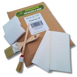 HeliaCARE Pinselset M - Pinsel Set mit 1x Flachpinsel 50mm, 1x Rundpinsel (2er), 2X Auftragsschwamm & 2X Ölsaugtuch - Hochwertige Ölpinsel für Holzpflege - Premium Lackpinsel für Holz