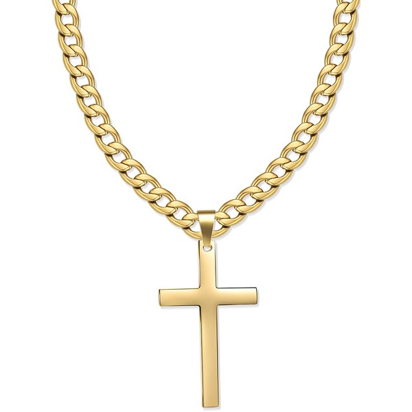 Jewow Stainless Steel Men's Cross Pendant Necklace with 7mm Wide