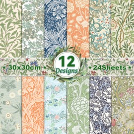 24 Sheets European Style Vintage Pattern Scrapbook Paper, 12 Designs Double-Sided Vintage Floral Decorative Paper Scrapbook Craft Paper, 12 x 12 Inch Card Making Scrapbook DIY Background Paper
