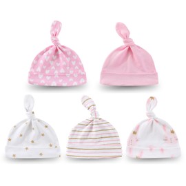 Ecojoy Newborn Baby 5 Hats and 5 Pairs Scratch-Resistant Mittens for Babies, Boys and Girls, Age 0-6 Months, 100% Cotton, rabbit hats