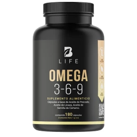 Complejo de Ácidos Grasos de 180 Cápsulas. Ingredientes naturales: Omega 3, Omega 6 y Omega 9. Omega 3-6-9 B Life.