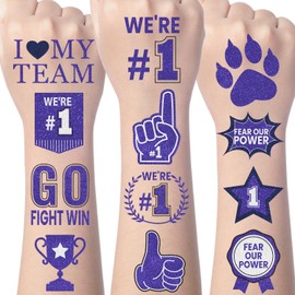 Purple Team Spirit Temporary Tattoos - Gameza 138PCS Purple Spirit Party Favors Supplies Decorations Glitter Spirit Week Tattoos Stickers for Cheerleading Teams Sports Game Day Prizes