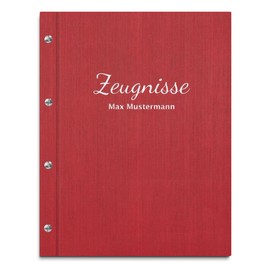 Handmade Certificate Folder with Your Own Name in Red Linen Look - Includes 12 Pockets - Certificate Folder
