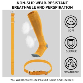 QBK - Juego combinado de calcetines de béisbol y cinturón para niños de 2 a 16 años - Accesorios de pelota de softball/tee (1 par + 1 cinturón, unisex), E-baseball Socks-amarillo, 14-16 Años