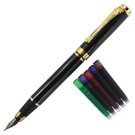 Gullor Mother of Pearl Push-In Style Fountain Pen with a Black Cap black
