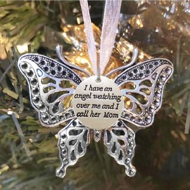 BTORER 2024 Christmas Decorations Metal Butterfly Pendant, Creative Hollow Carving Exquisite Butterfly Memorial Family Pendant Christmas Tree Decoration, Yard/Window/Room/Car/Home Ornament (Mom)